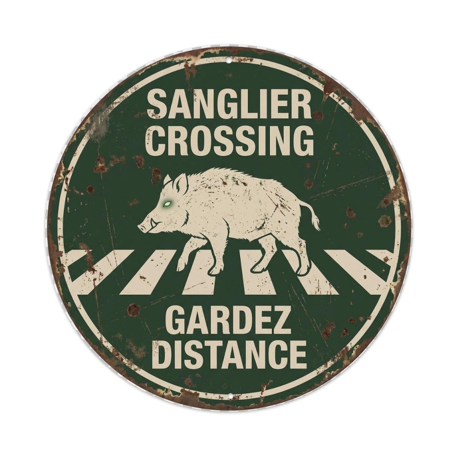 Sanglier Crossing Gardez Distance Metal Tin Sign