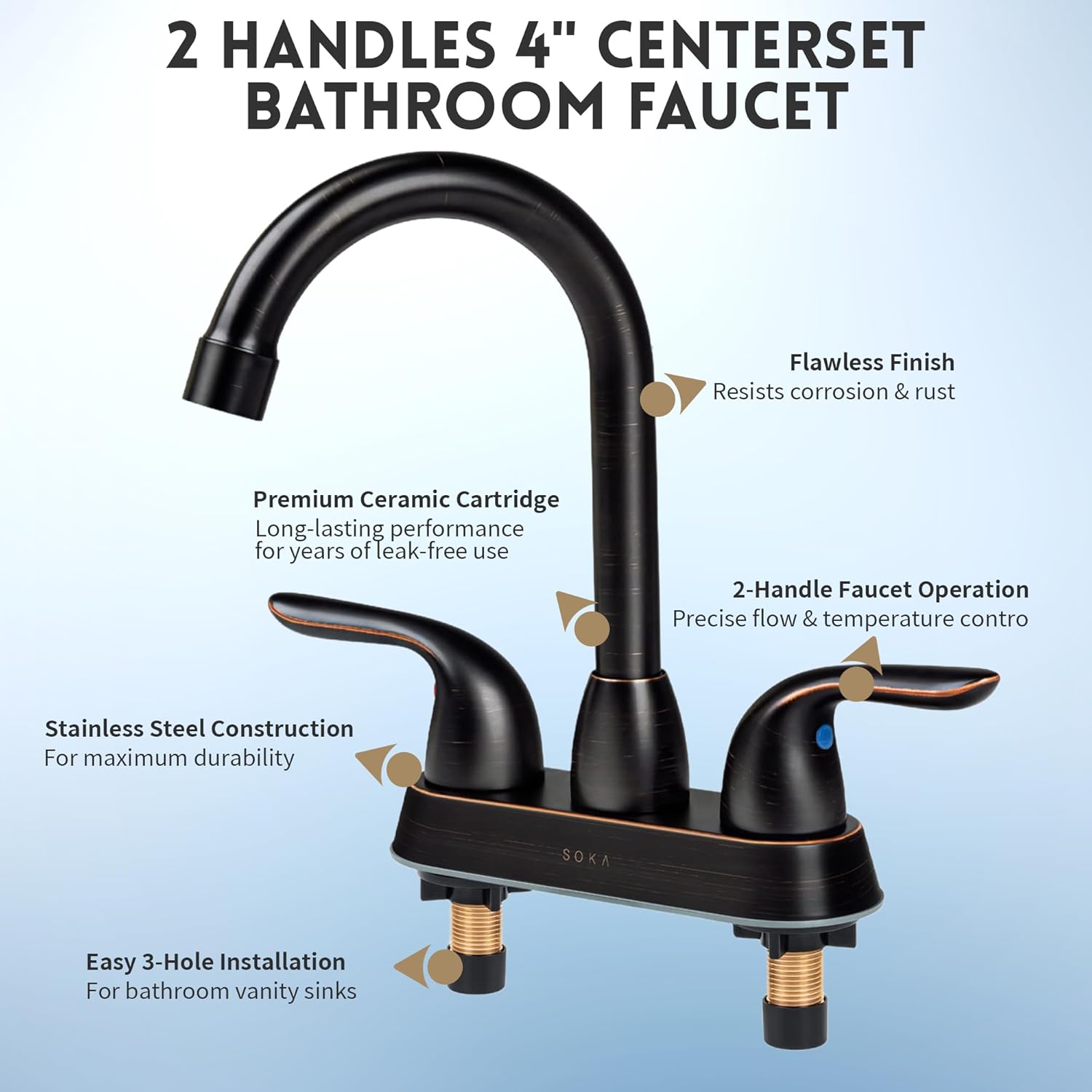 Stainless Steel Bathroom Faucet Oil-Rubbed Bronze Bathroom Sink Faucet with Pop-up Sink Drain Stopper & Deck Plate 3 Hole Bathroom Faucet 2 Handle Bathroom Faucet