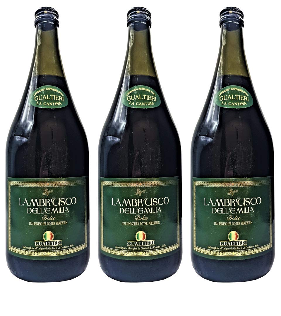 Lambrusco rosso dolce Gualtieri Dell`Emilia IGT (3 X 1,50 L) - Vino Frizzante - Roter Süßer Perlwein 7,5% Vol. aus Italien