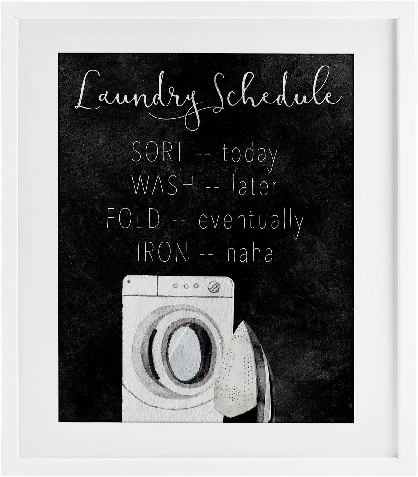 Lazy Laundry Schedule Humor Gray Framed Print Under Glass, design by Kim Allen, 16 x 13