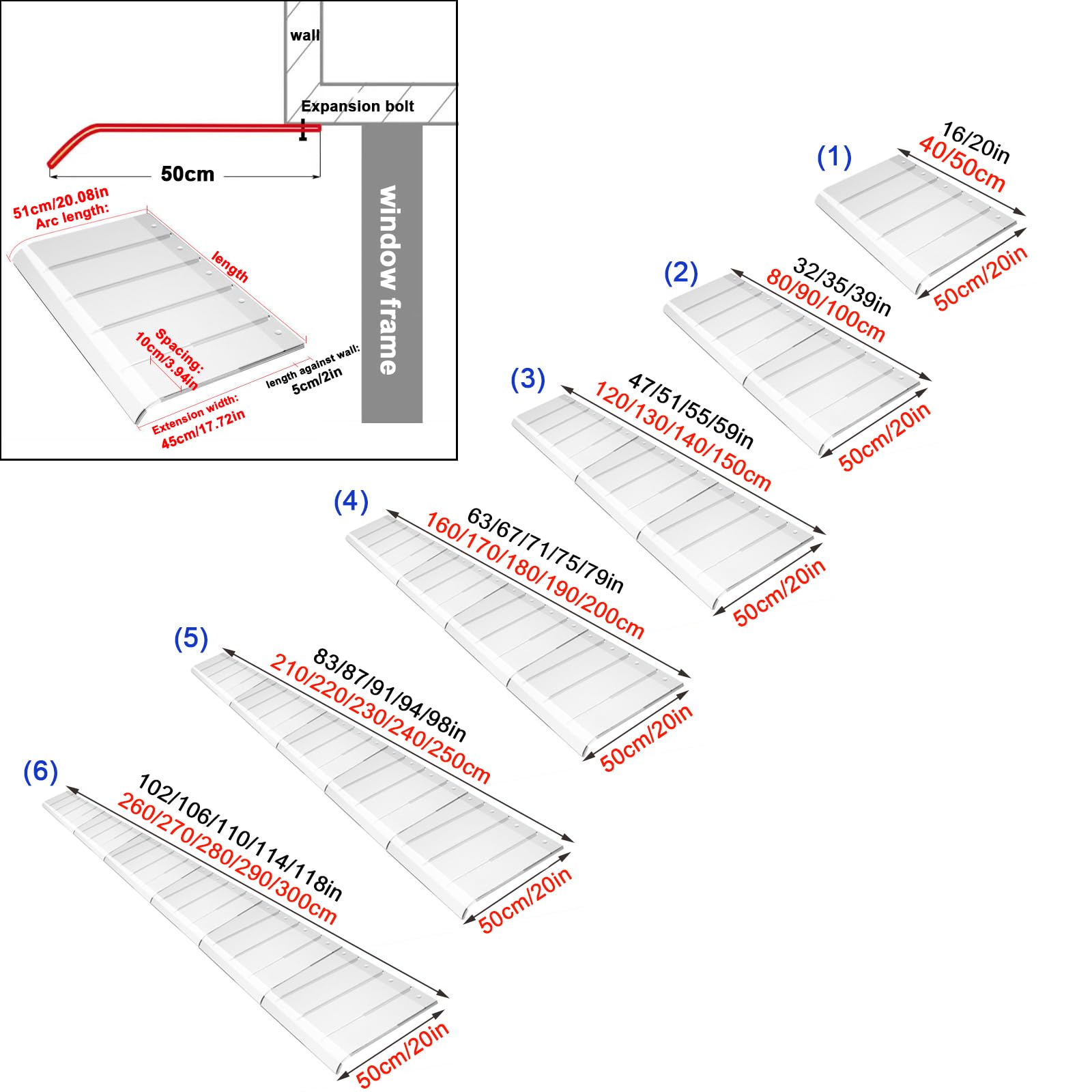 Pensilina Tettoia per Porta Balcone Esterno,Pensilina Copriporta in Policarbonato Trasparente,3 Mm,Tendalino per Finestra Invisibile,Parapioggia Tettoia Tenda da Veranda (50x250cm/20"x98")