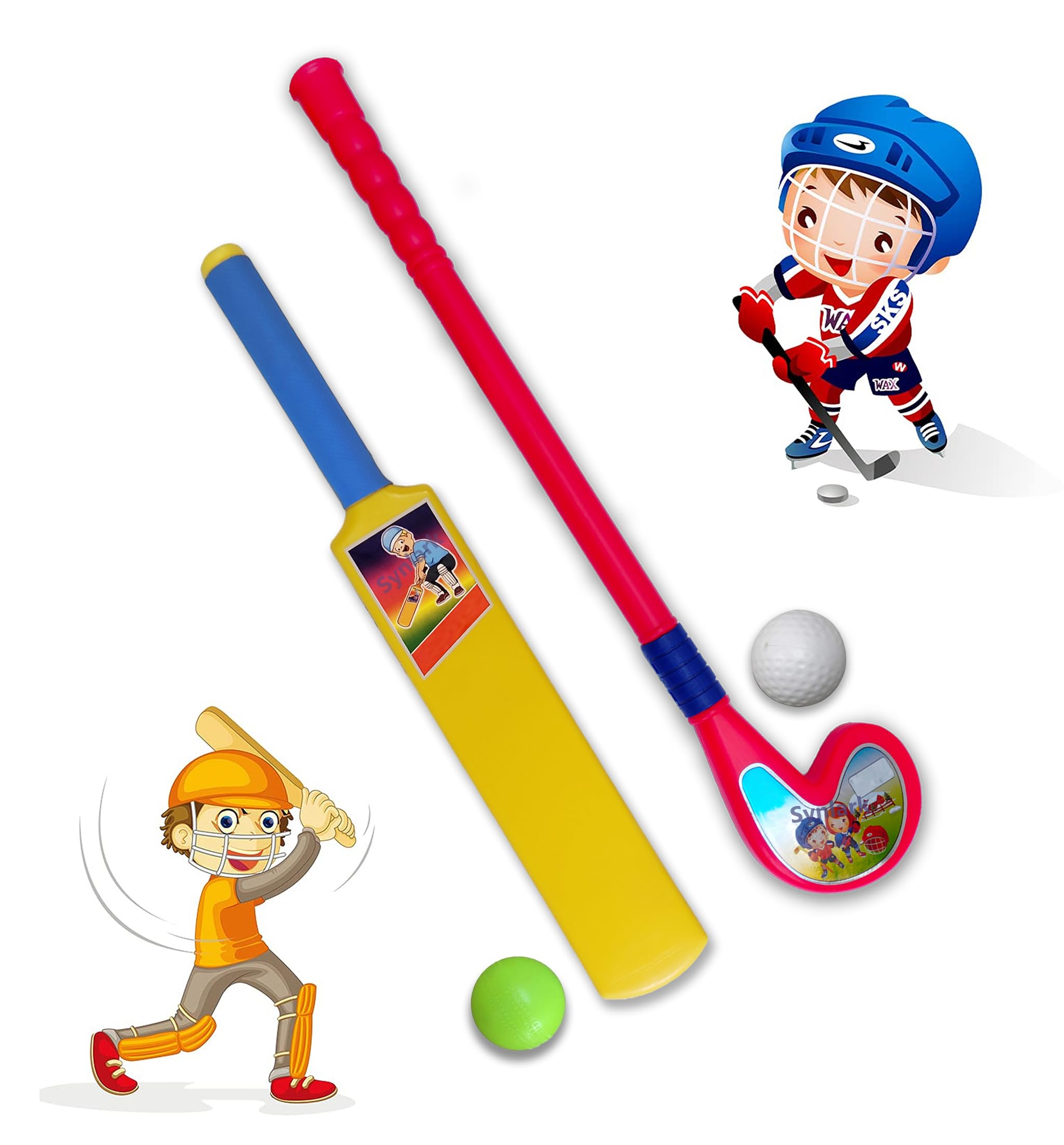 PSEUDO® Kids Cricket Bat Ball Set and Hockey Stick with 2 Balls for Kids Indoor and Outdoor Playing Sport Game (B0DC6S5LYB) Amazon Price History, Amazon Price Tracker
