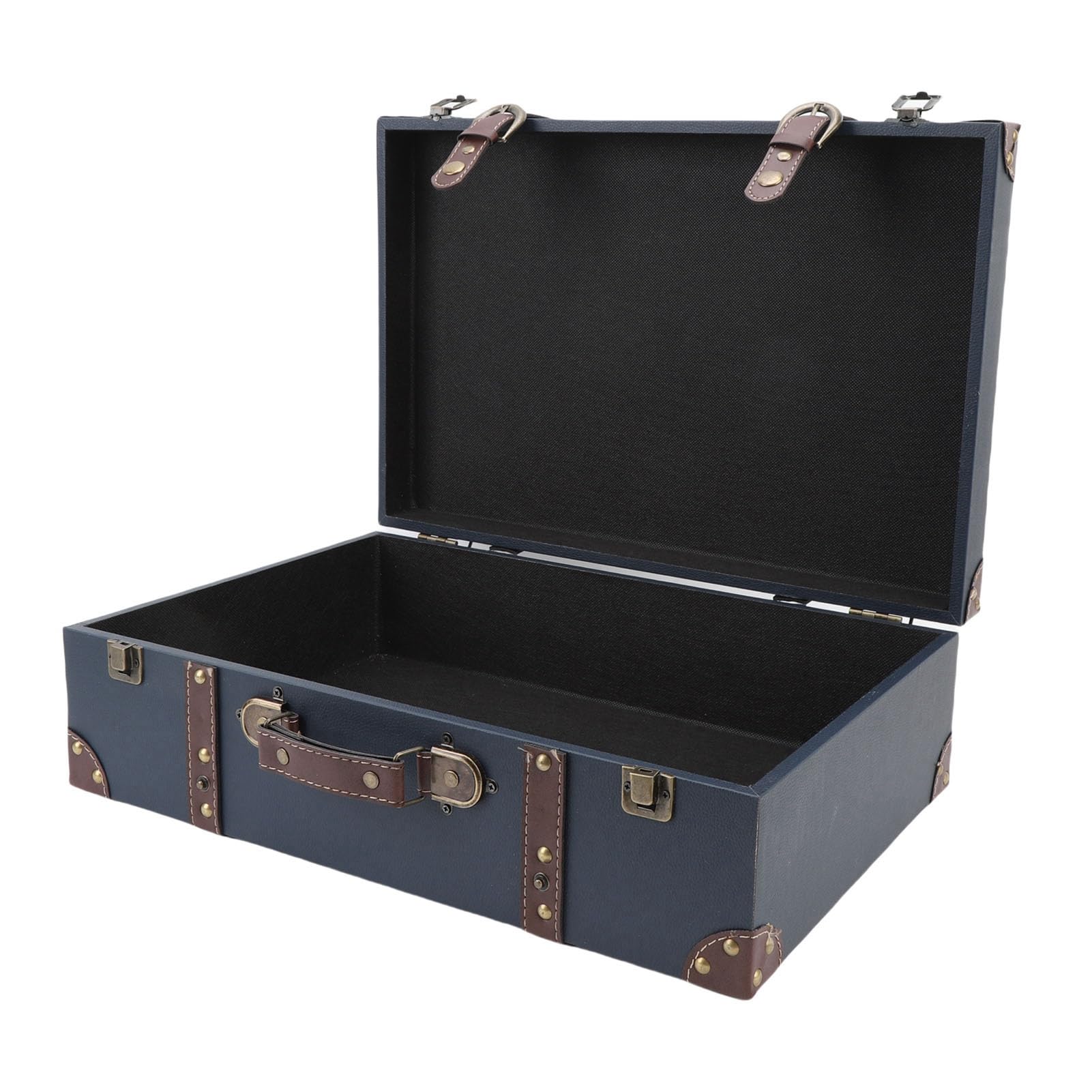 Walfront Pudełko na walizkę w Stylu Vintage Ozdobne Pudełko do Przechowywania Skrzynia o Gęstości 17,7 X 11,8 X 5,9 Cala Retro Organizer na bagaż ze Skórzanym Uchwytem i Paskami Rekwizyty do zdjęć w