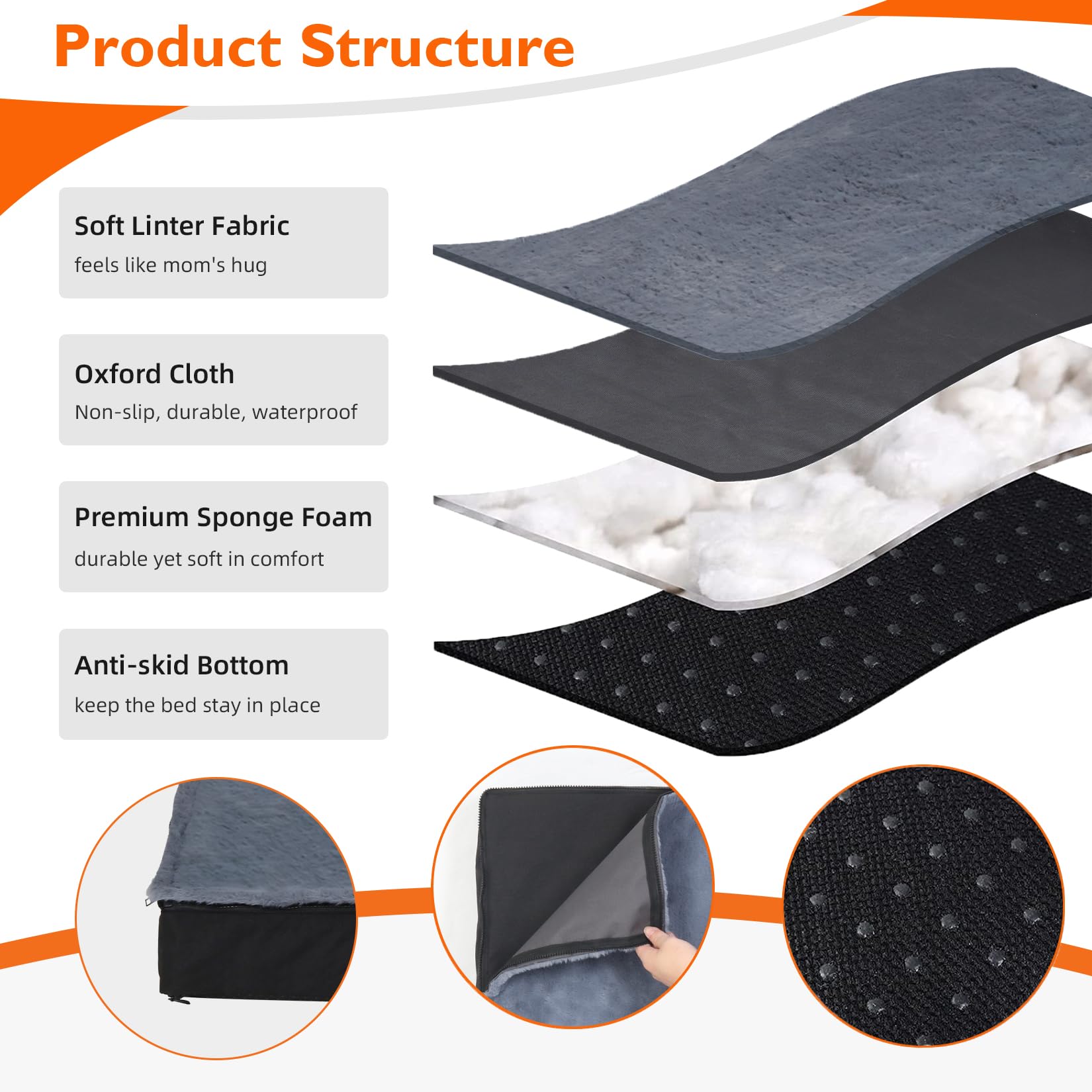 BingoPaw Cama Perro Medianos Grande Lavable Desenfundable 78x48x8cm Colchon Colchoneta Perro con Espuma Ortopedica Mediano Lujoso con Manta de Felpa Desmontable con Cierre Impermeable Antideslizante