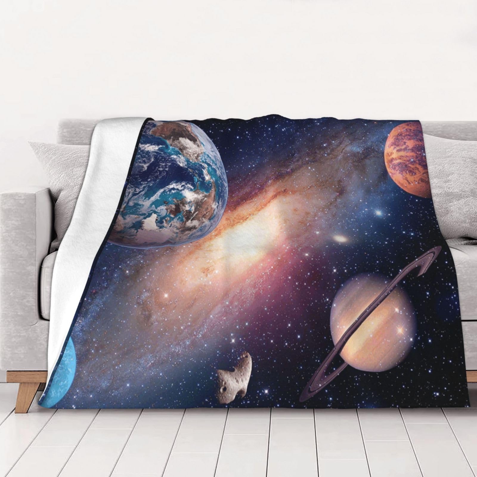 Couverture flanelle Universe Planet douce chaude pour canapé lit voiture