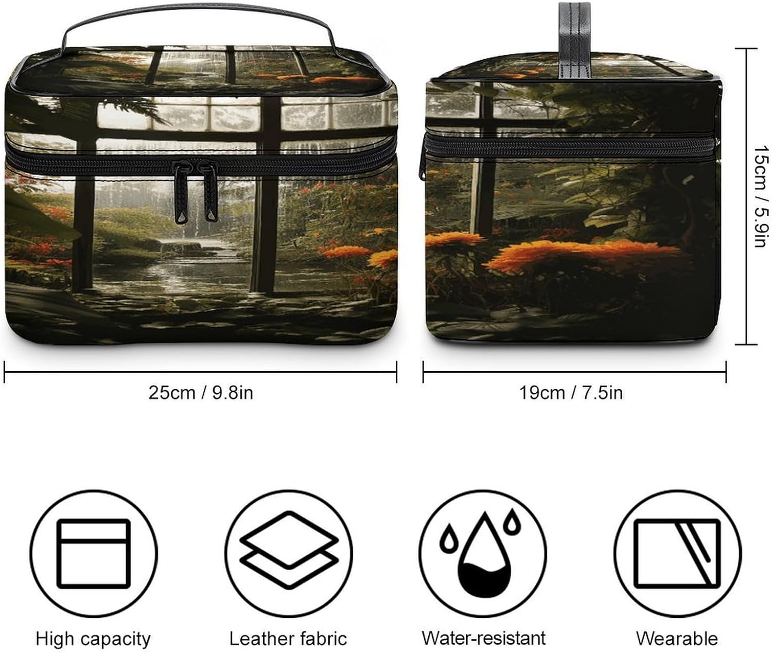 Scenery in The Window Travel Makeup Bags Large Capacity Cosmetic Bag for Women Portable Makeup Artist Organizer Bags Waterproof Make Up Bag Lightweight Hand-held Makeup Case image 2