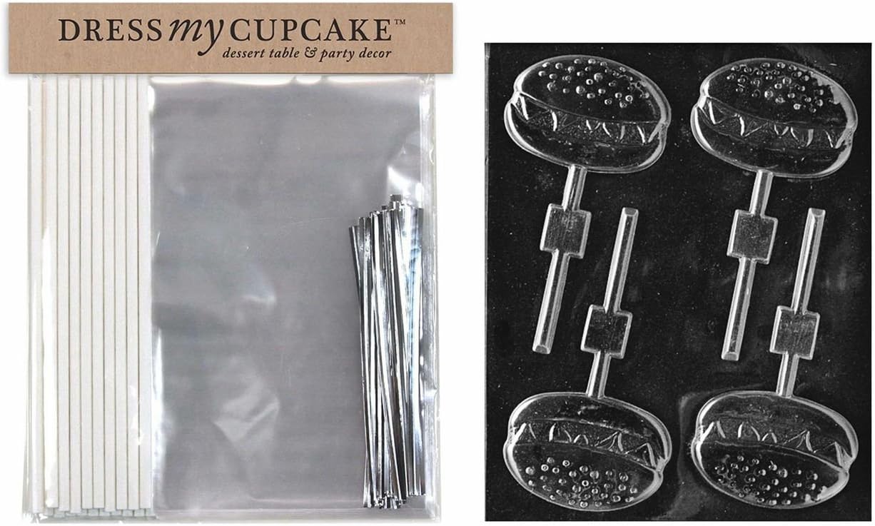 Dress My Cupcake DMCKITK044 Chocolate Candy Lollipop Packaging Kit with Mold, Hamburger Lollipop