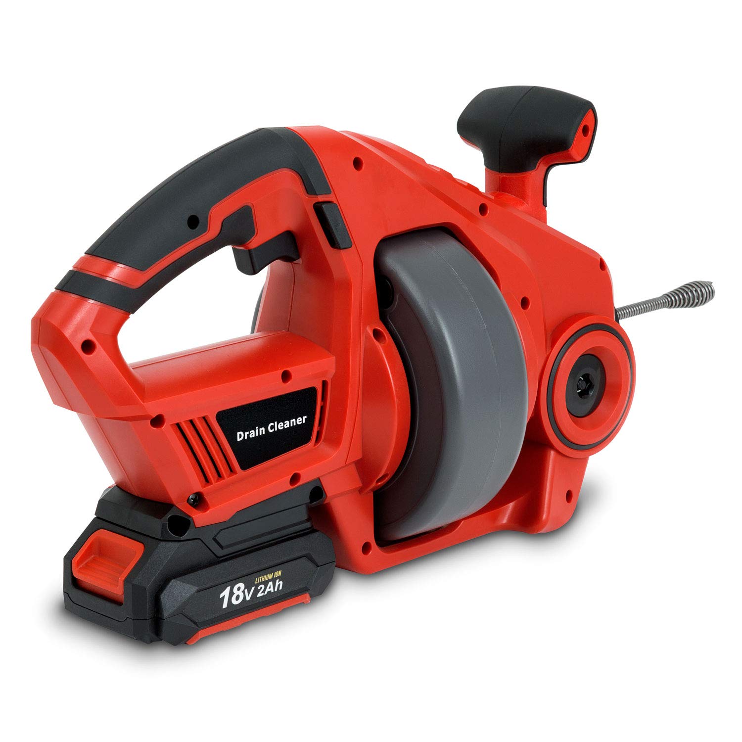 EBERTH Rohrreinigungsmaschine, Elektrisch, Rohrreinigungsgerät mit 18V 2Ah Akku, verzinkte Spirale mit 560 U/min, Spiraldurchmesser 11mm, Spirallänge 7,6m, Rohrreiniger mit Vor- und Rückwärtsgang
