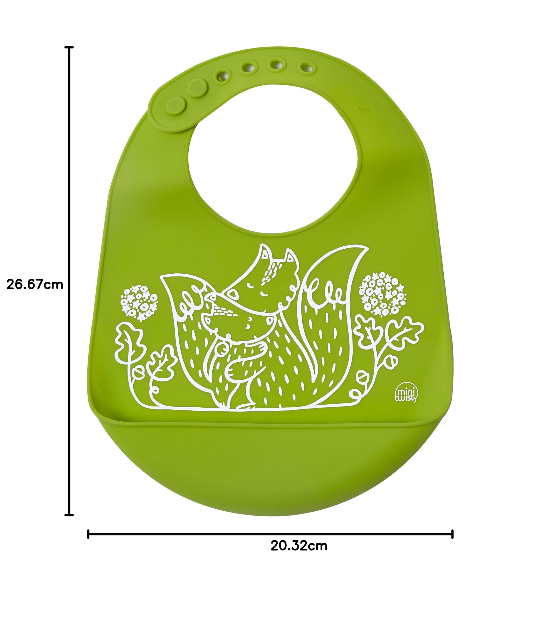 modern-twist Bavoir 100% silicone sans plastique, imperméable, réglable, passe au lave-vaisselle, renards verts