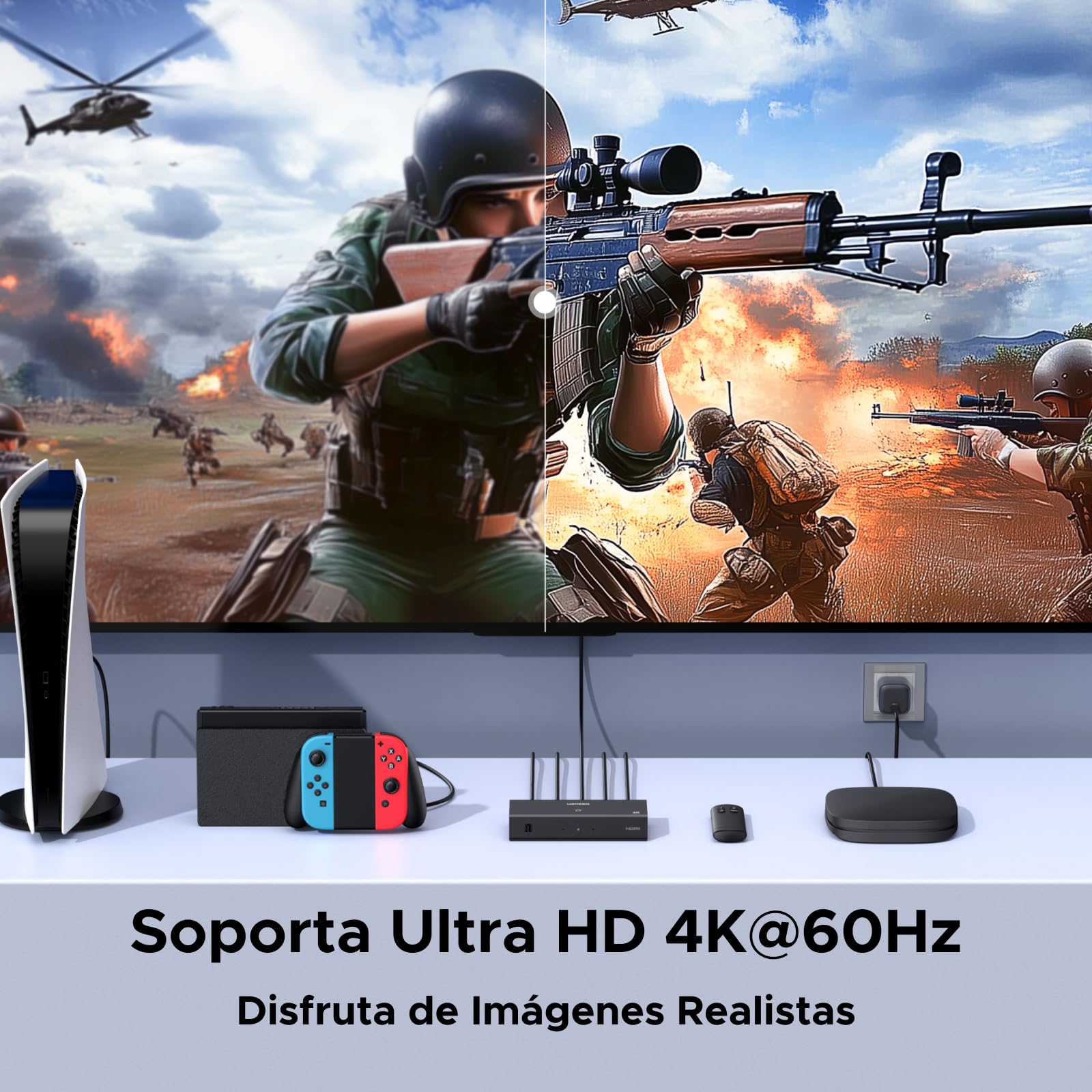 UGREEN HDMI Switch 4K 60Hz 3 Entradas a 1 Salida Conmutador 1080P 3D HDR10 Dolby Atmos con Control Remoto Compatible con Laptop PS5/4 Xbox TV Stick Box Chromecast BLU Ray DVD Proyector