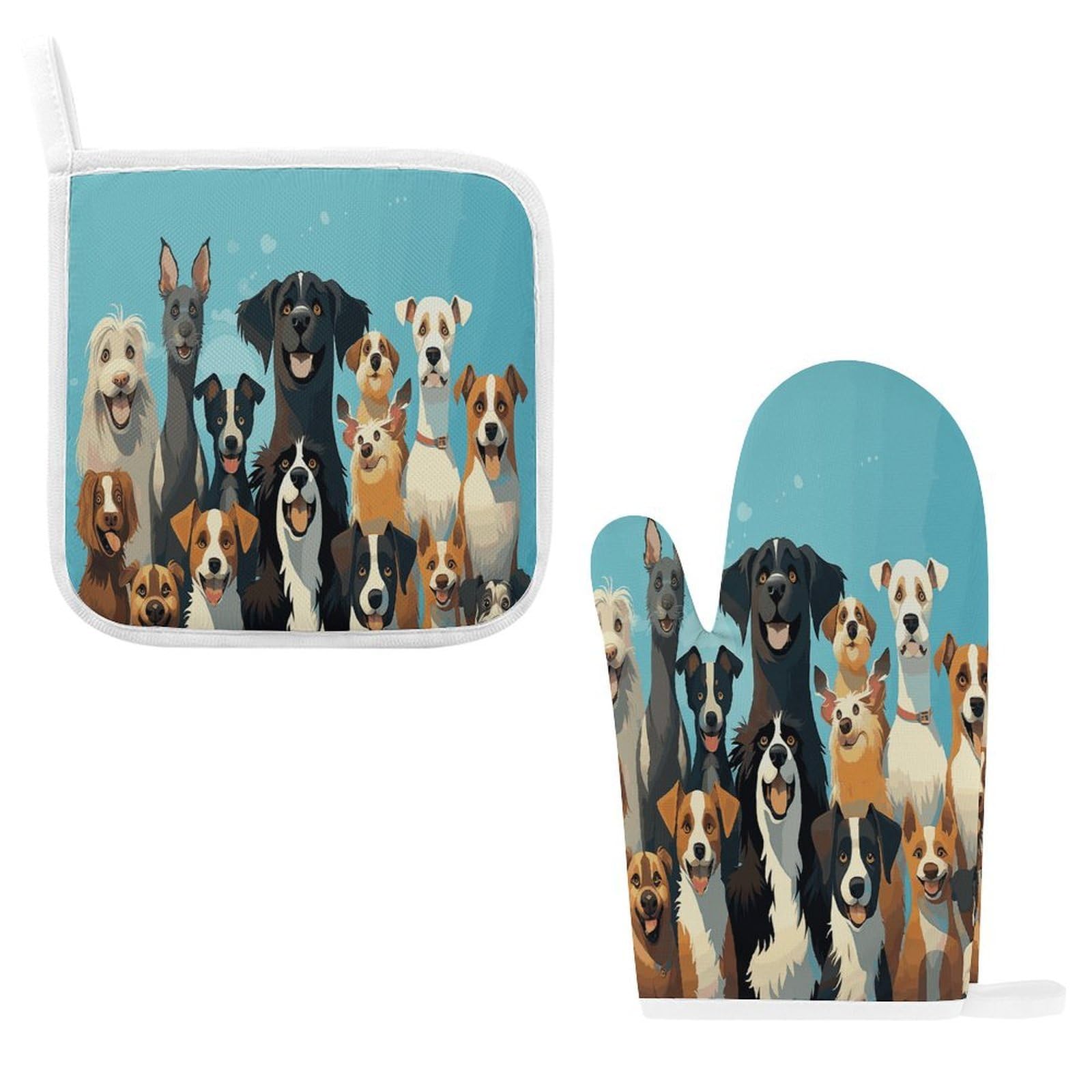Btcowzrv Style Group Of Dogs Oven Mitts And Pot Holders 2Pcs Set