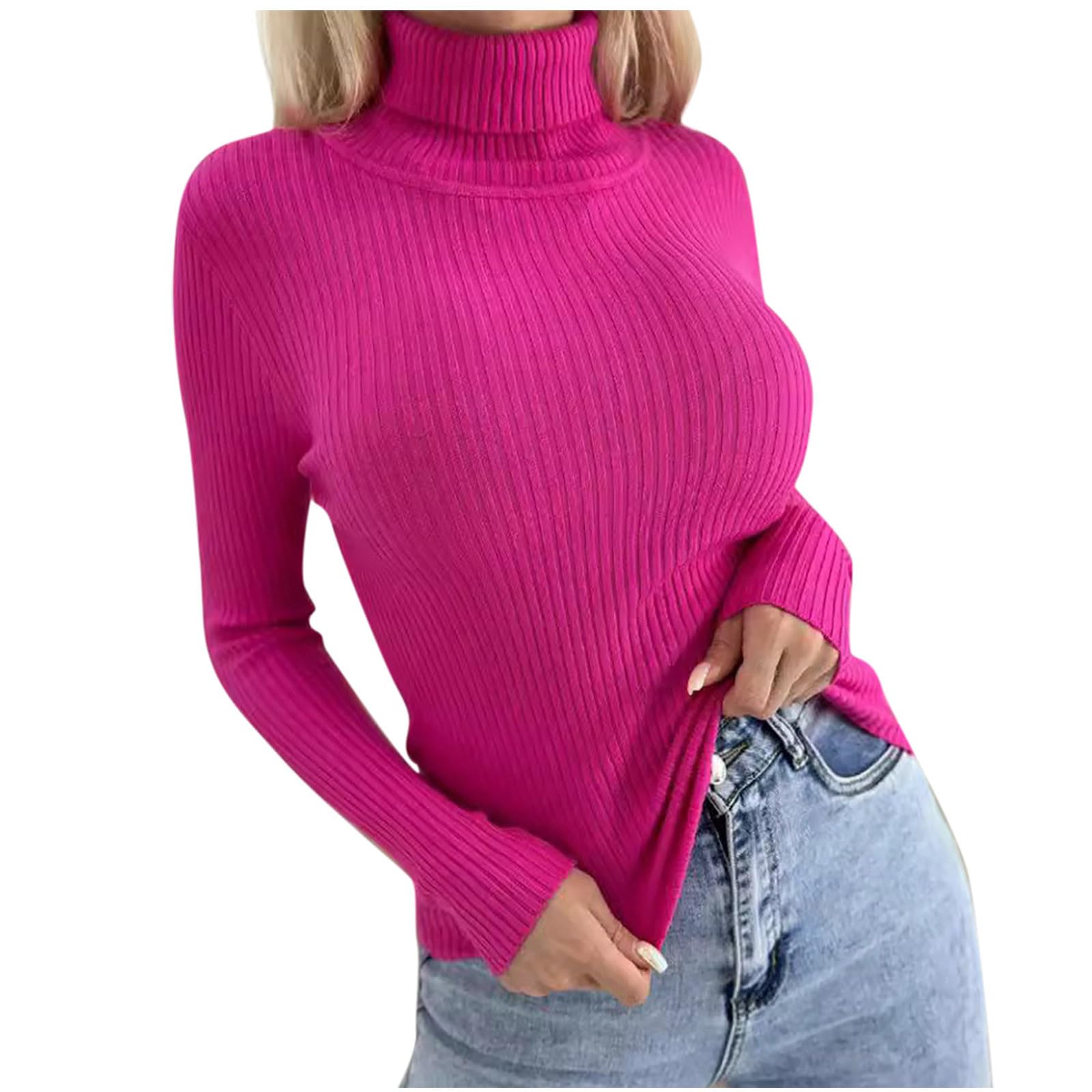 Womens Turtleneck Sweater Long Sleeve Ribbed Pullover Tops Fall Fashion Slim Fit Knit Top Fall Winter Jumper