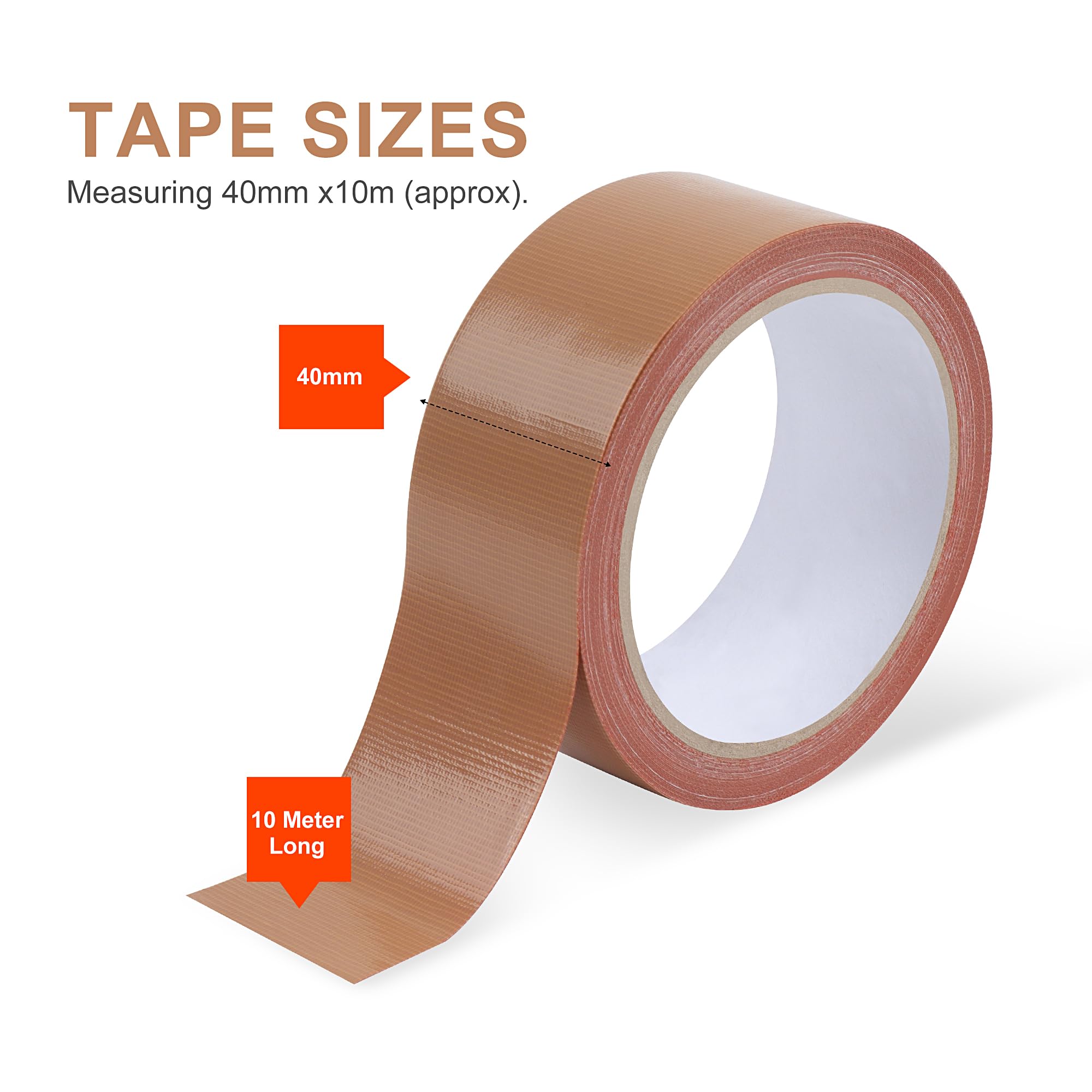 JUNART 2 Roll Duct Tape Waterproof, 4cm x 10m Brown High-adhesion Gaffer Tape Heavy Duty for Pipe Sealing, Roof Repair, Tent Waterproofing, etc - Image 2
