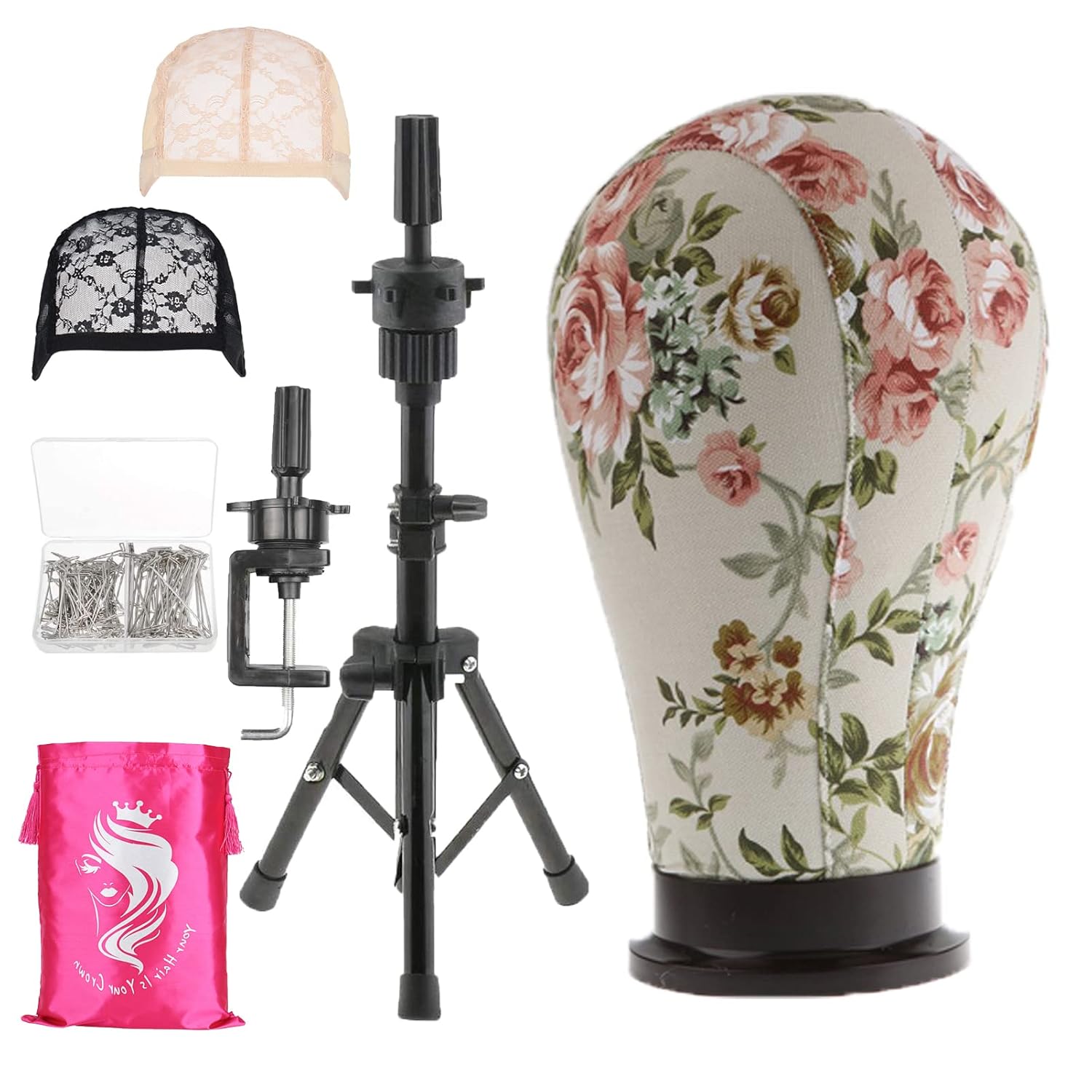 22 Inches Wigs Mannequin Printing Canvas Head Professional Block Heads with Mini Adjustable Tripod Stand for Salon Professional Hair Stylist Makeup Blogger with 150 T-Pins