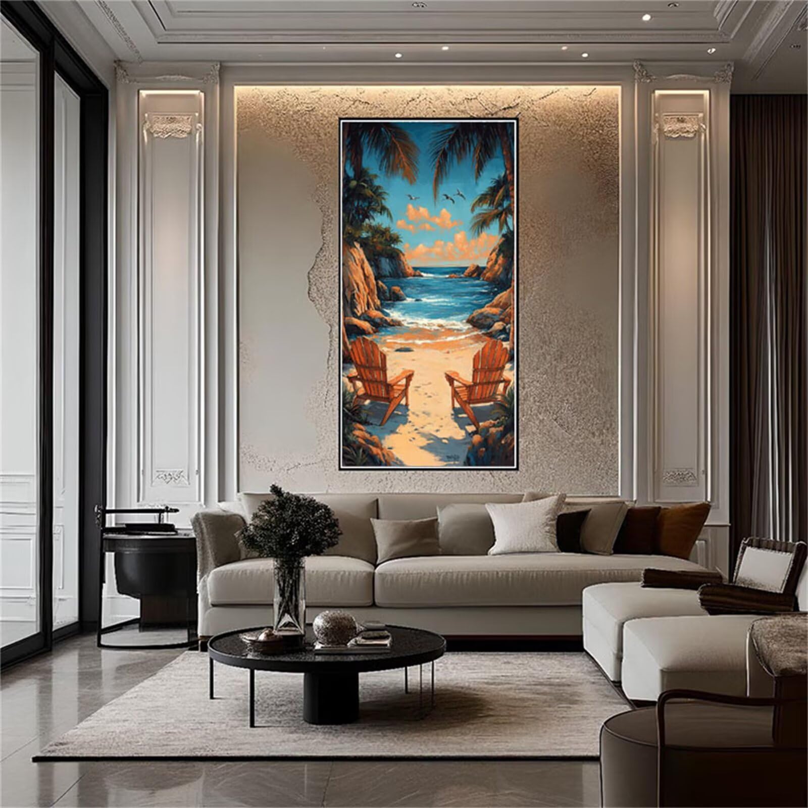 Plage Peinture Numero Adulte, DIY Peinture par Numéro Paysage Paint by Numbers d'art Loisirs Créatifs Adultes, Pigment Acrylique Toile Artisanat Kit, Murale Maison Cadeaux 60x120cm Sans Cadre k-115