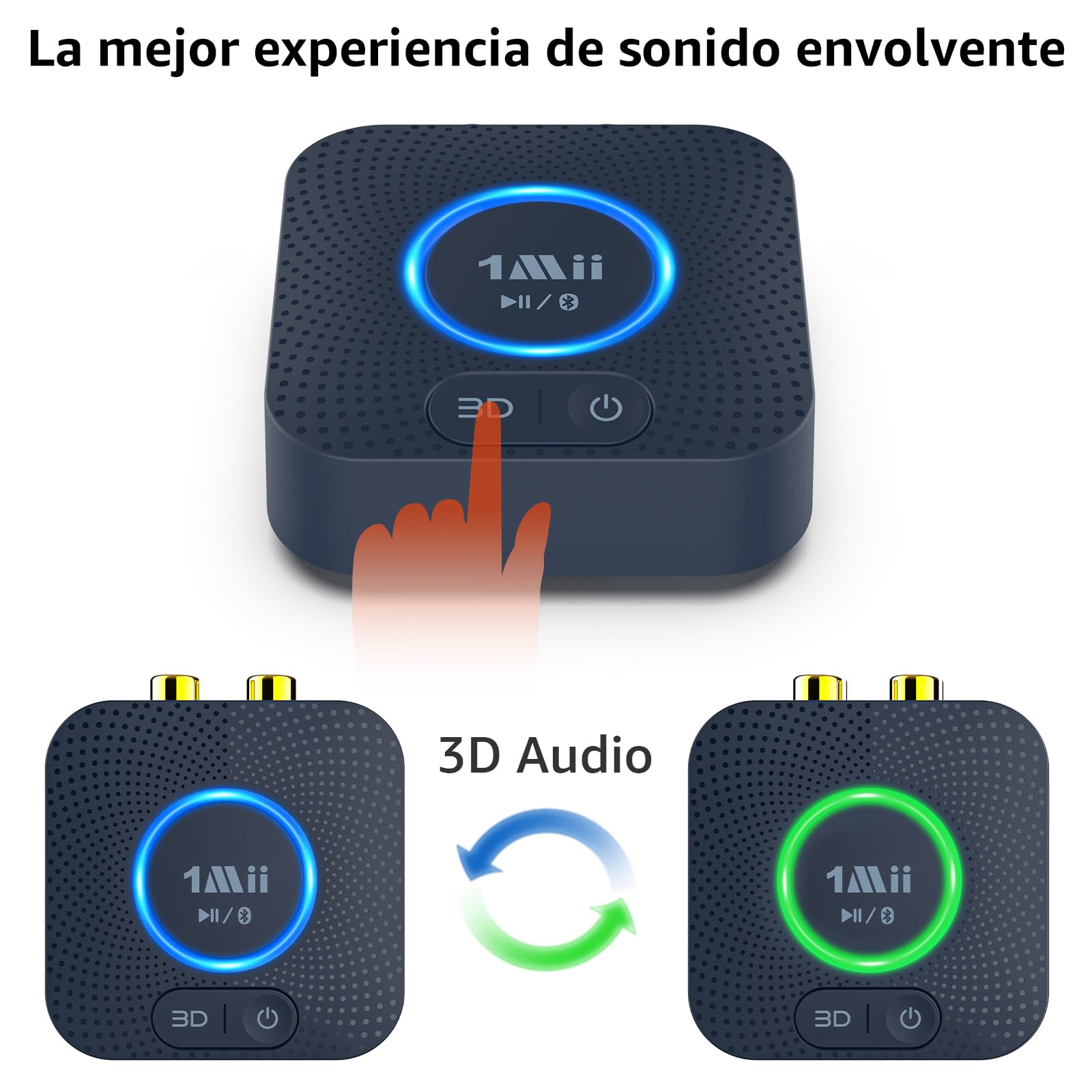 1Mii B06HD Receptor de Audio Bluetooth 5.3, Adaptador Bluetooth para Sistema Estéreo HiFi Doméstico, con Sonido Envolvente 3D de Baja Latencia aptX HD, 15H de Reproducción, Conector 3.5mm AUX, RCA