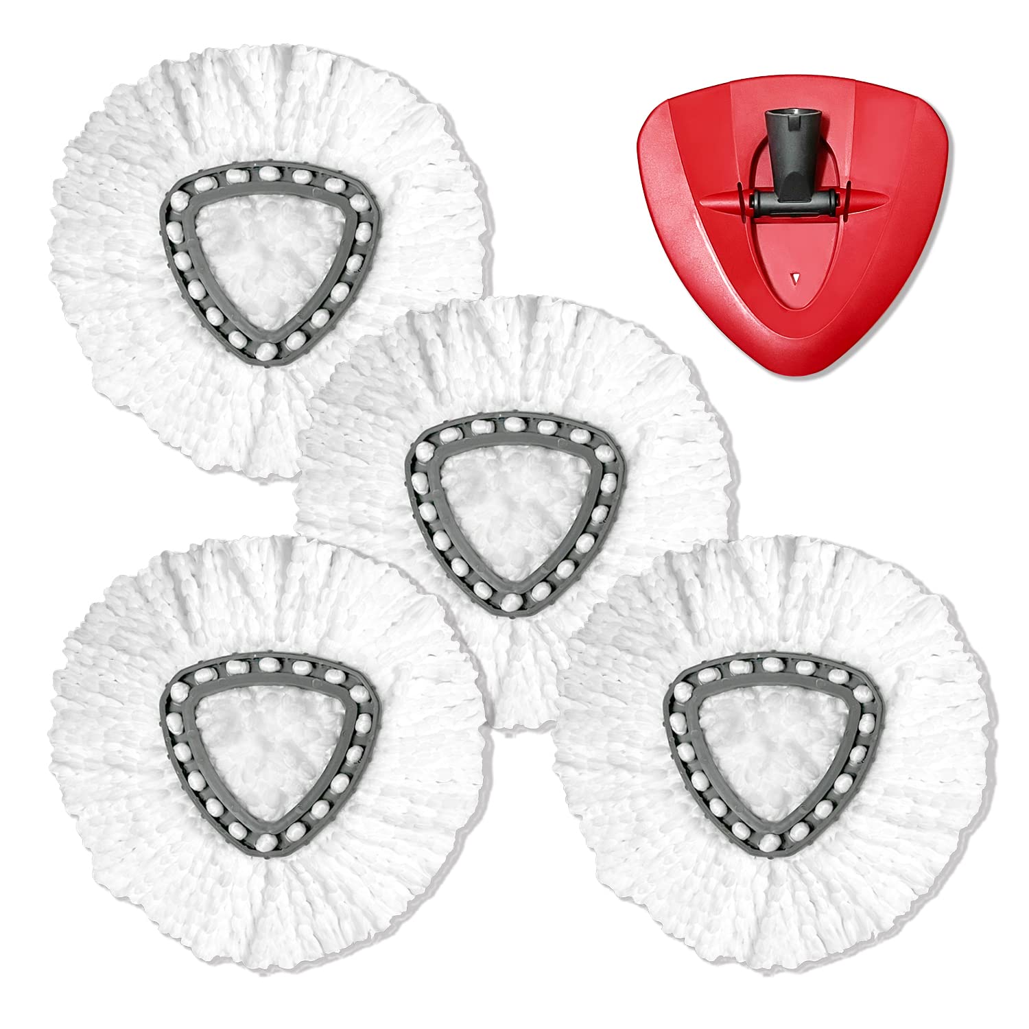 4 Pack Mop Replacement Head for O Cedar EasyWring Mop Refills Compatible with Triangle Spin Mop - Microfiber Mop Easy Cleaning Floor Head Mop for Floor Cleaning Includes 1 Rotating Mop Base