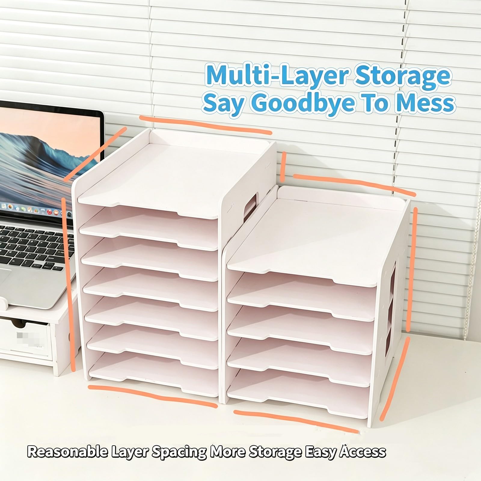 Elegante Vassoio Portadocumenti da Scrivania per Raccoglitori, Contenitore Multistrato per Manuali e Moduli, Organizer da Ufficio(7-Tier_B)