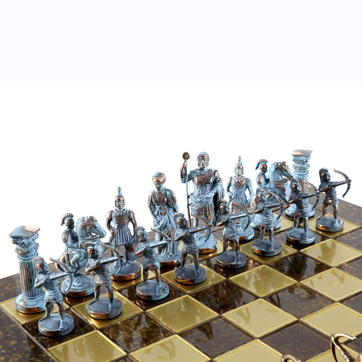 Manopoulos Archers - Juego de ajedrez grande, azul y cobre, tablero de ajedrez marrón
