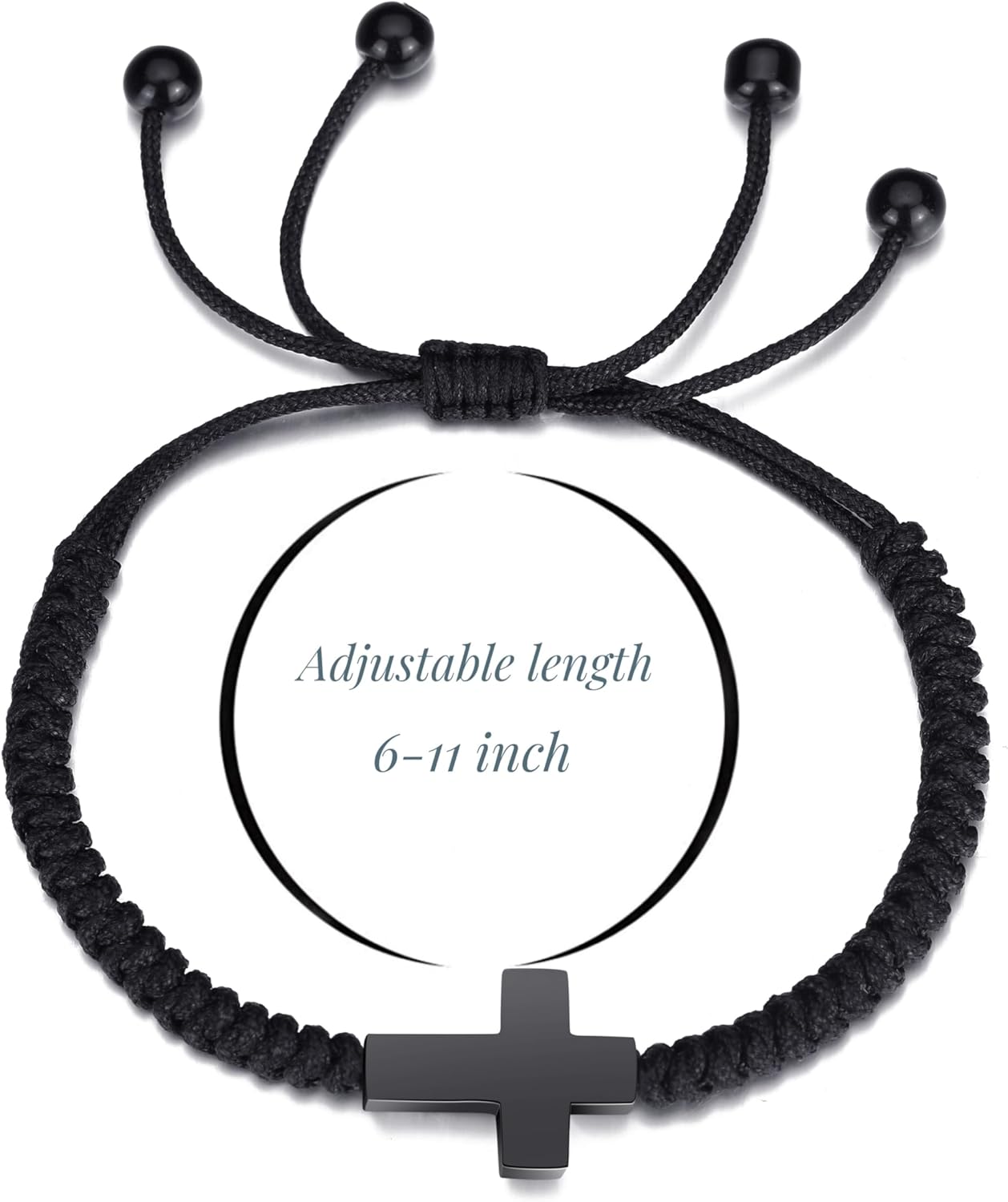 Black Cross Bracelet for Men and Women Adjustable Rope Macrame Bracelet Stainless Steel Cross Charm Bracelet Christian Faith Jewelry - Image 6