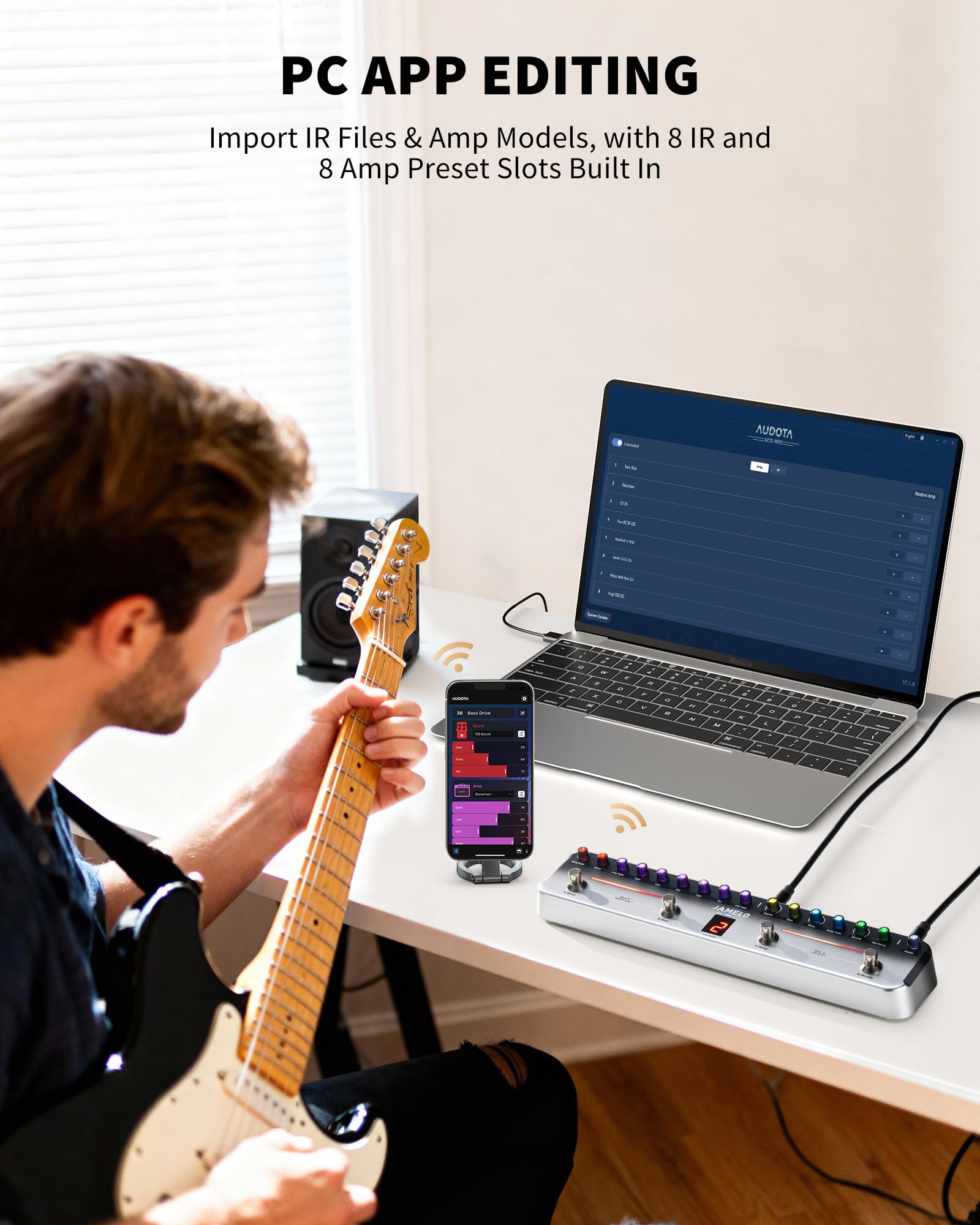 Jamelo Pedale multi-effetto per chitarra elettrica con 40 preset modificabili, 7 moduli di effetti popolari, chorus, delay, riverbero, MOD, batteria ricaricabile