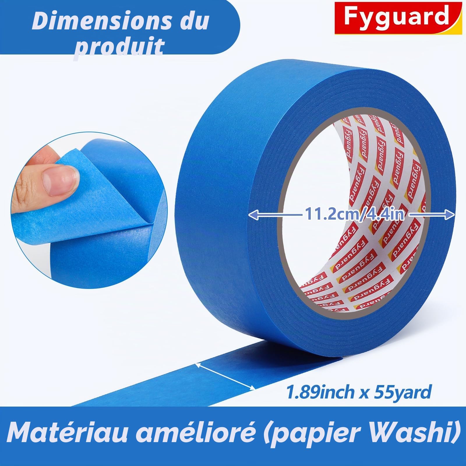 Lot de 10 rouleaux de ruban de masquage - 48 mm x 50 m - Bleu - Pour travaux de peinture, ruban de masquage, peintre, peinture - Résistant à la chaleur - Pour peindre, vernir, rénover