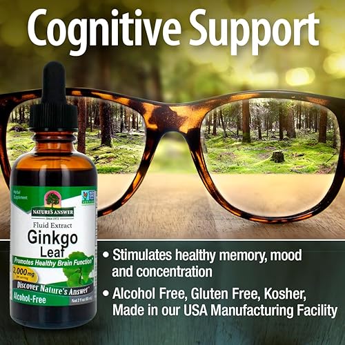 Miniatura 5 de Nature's Answer Extracto de hoja de ginkgo sin alcohol, 2000 mg de 2 onzas, estimula la memoria, el estado de ánimo y la concentración, sin gluten