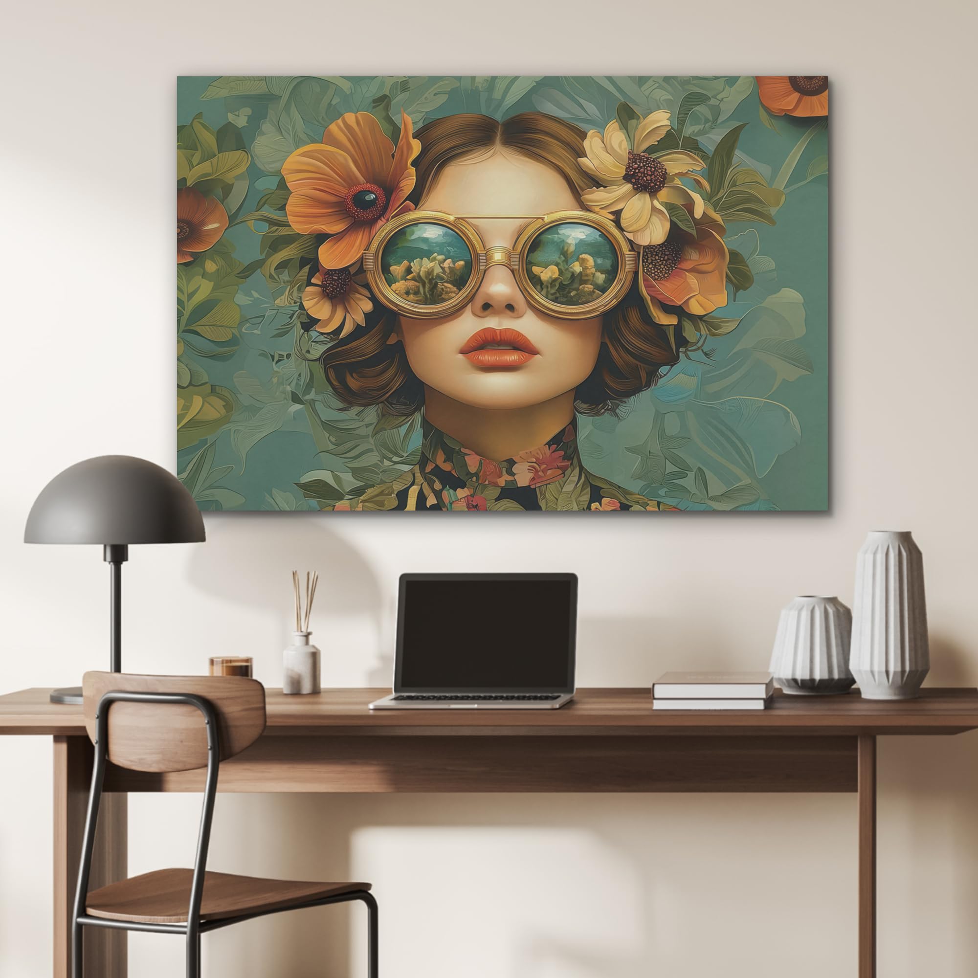 MuchoWow Bilder aus Filz 100x70 cm Wandbild Kunstdruck Blumen Schmetterlinge Natur Vintage Deko