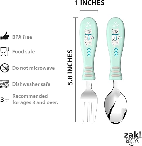 Miniatura 8 de zak! Forest Friends - Juego de vajilla de 5 piezas, plástico duradero y acero inoxidable, incluye botella de agua, plato de 8 pulgadas, cuenco de 6