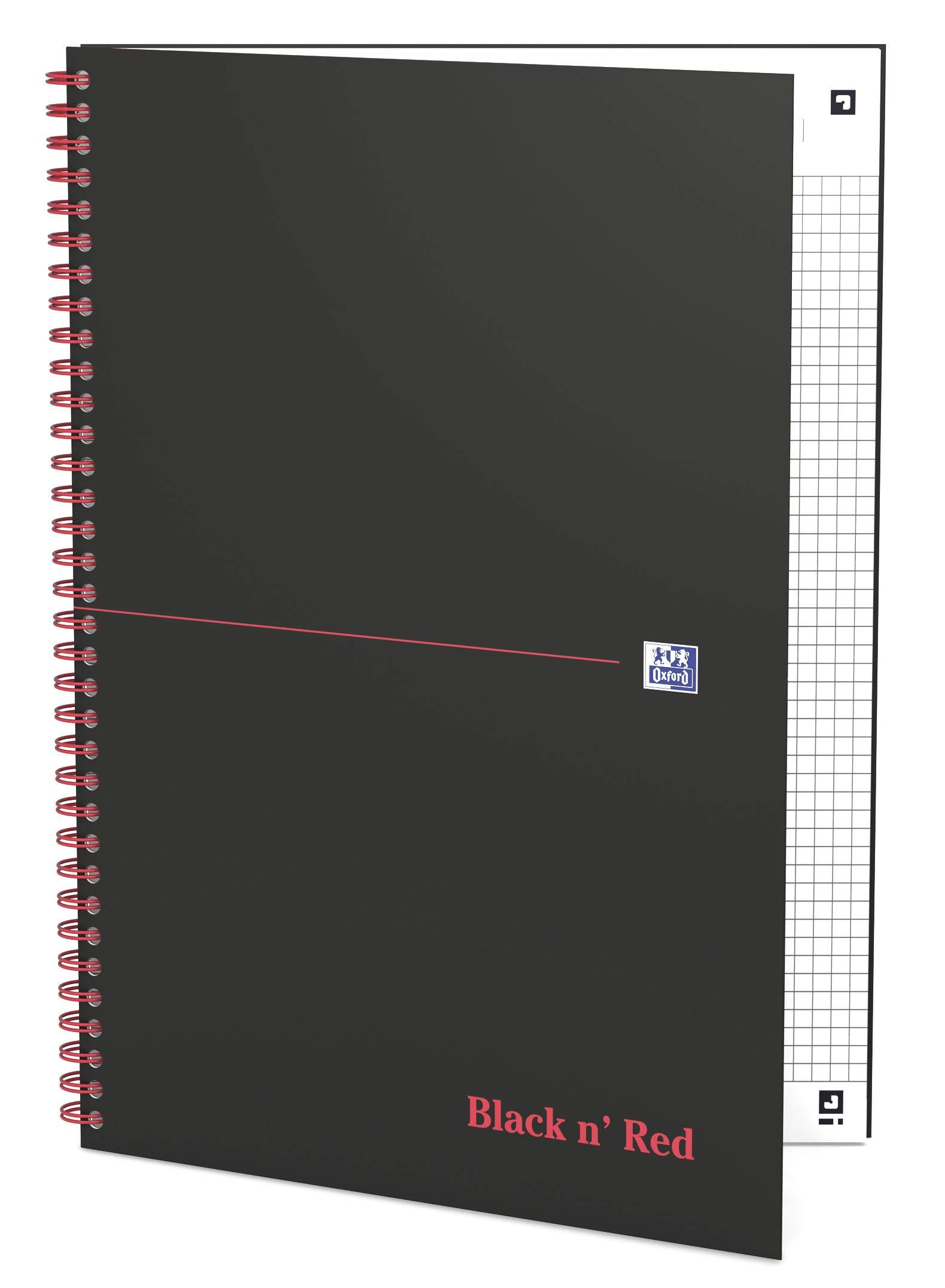 Oxford Black n' Red 400047609 - Cuaderno de espiral, 5 unidades, DIN A4, cuadriculado, tapa dura mate, 70 hojas, color negro y rojo