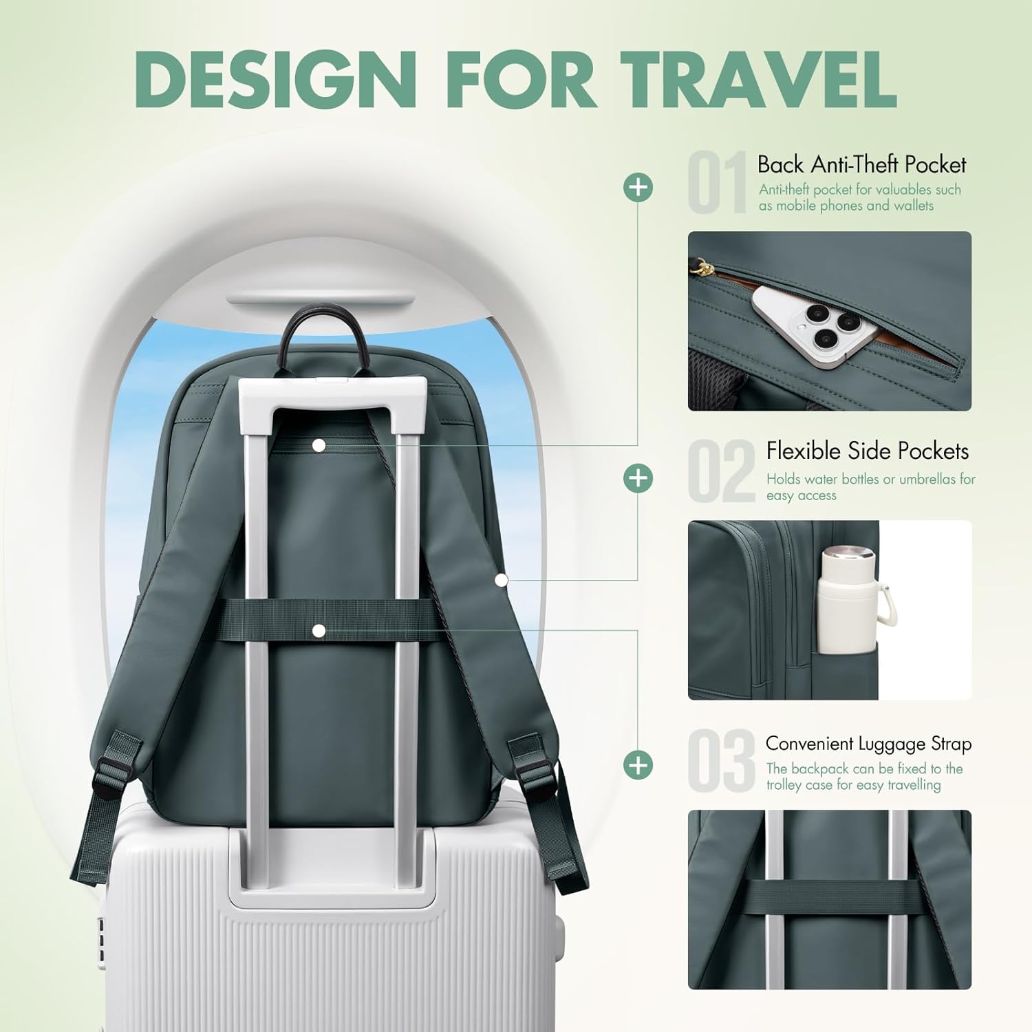 GOLF SUPAGS Backpack for Women Work College Travel Laptop Backpacks Multi-Functional Casual Daypack Teacher Nurse Everyday Bags Fits 15.6 Inch Notebook (Atrovirens) - Image 6