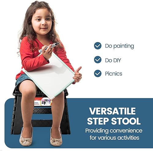 Miniatura 7 de ACSTEP Taburete plegable de 9 pulgadas, capacidad de 300 libras, taburete antideslizante con asa, taburetes plegables de plástico para niños,