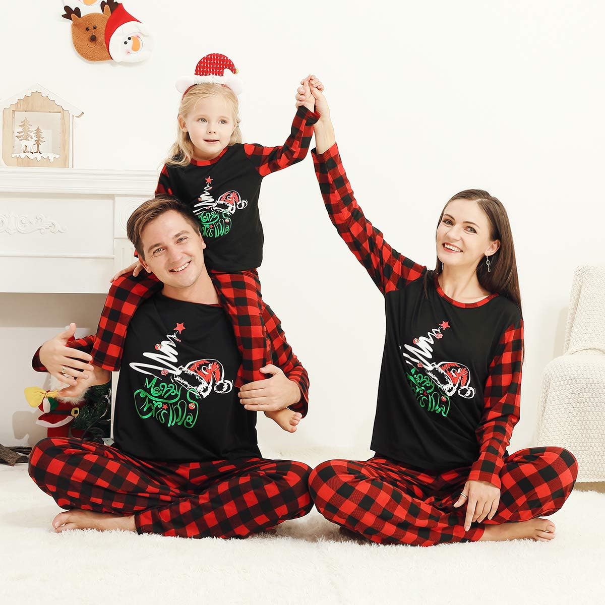 Saeaby Holiday Family Matching Pajamas Christmas Pjs Set Long Sleeve Tops Xmas Pajamas Pant Cute Family Jammies