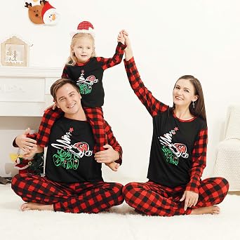 Saeaby Holiday Family Matching Pajamas Christmas Pjs Set Long Sleeve Tops Xmas Pajamas Pant Cute Family Jammies