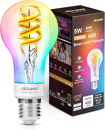 Miniatura 10 de DiCUNO Bombilla Smart Edison G80, bombilla inteligente WiFi que cambia de color, bombilla de filamento Vinatge Globe funciona con Alexa y Google,