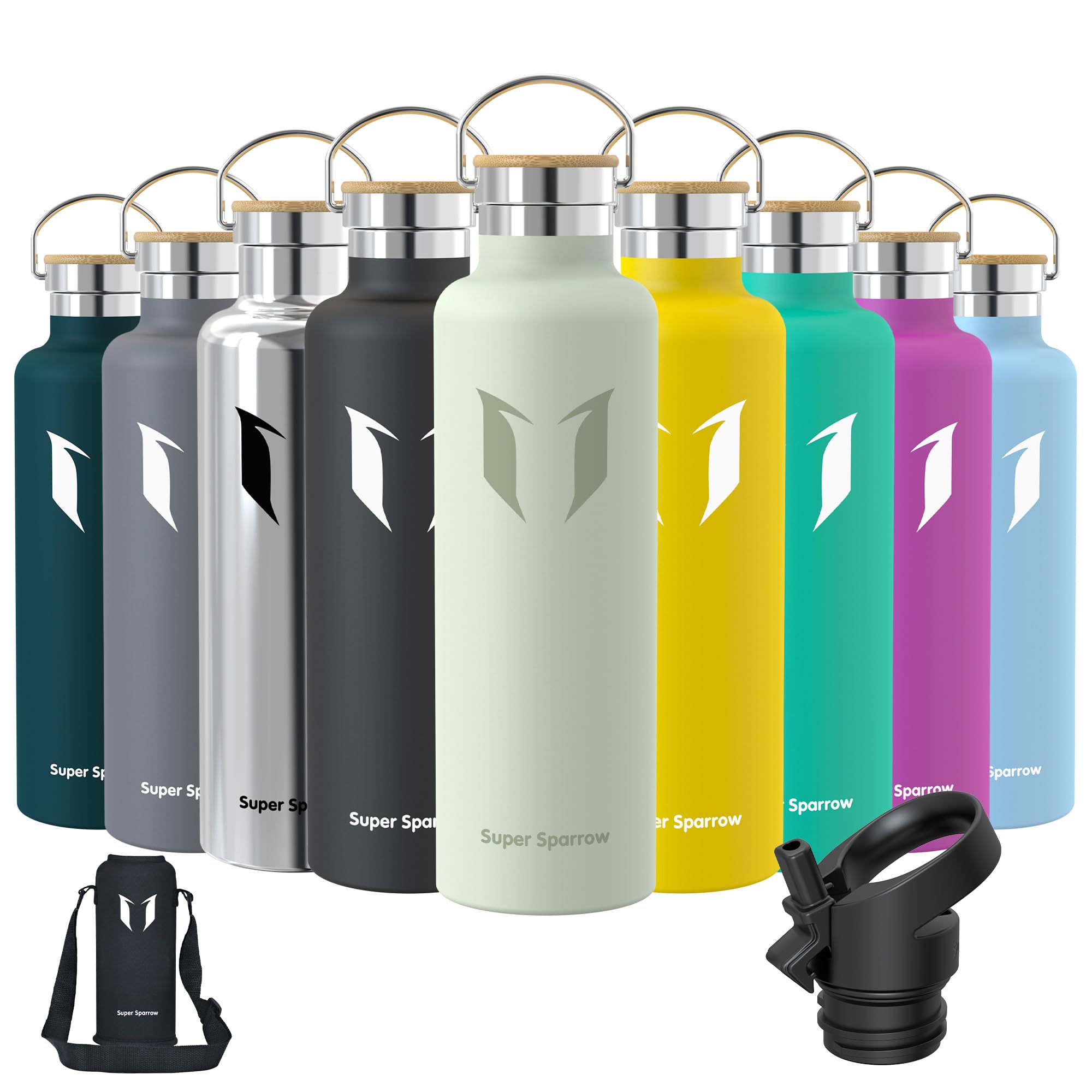 Super Sparrow Borraccia Termica - Bottiglia Termica Senza Perdite - 350ml/500ml/620ml/750ml/1L - Senza BPA Borracce Bambini - Per Scuola, Sport, Campeggio, Palestra, Ciclismo - Con 2 Tappi