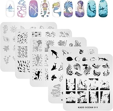 KADS 5Pcs Nail Stamp Plates Set Nails Art Stamping Plate Set Nail Plate Template Image Plate Ocean Series