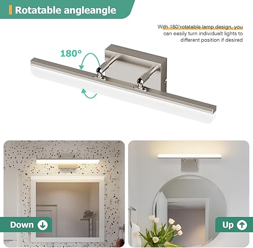 Miniatura 6 de Luz de tocador de níquel cepillado, barra de luz LED regulable de 15.7 pulgadas con 5 CCT, ángulo ajustable, iluminación de pared moderna para baño,