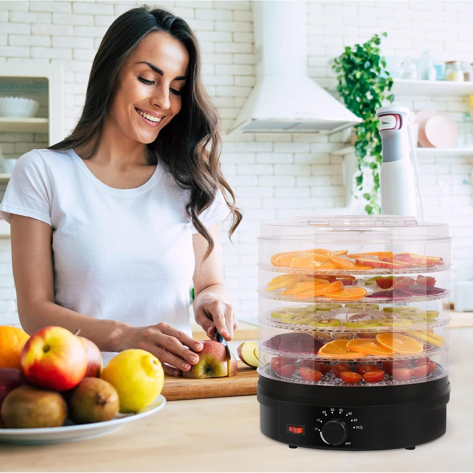 Deshidratador de Alimentos de 350W - Deshidratador Doméstico Compacto de 5 Capas para Mariscos y Carne para Mascotas, Ajuste de Temperatura de 35°C-75°C, Secador Eléctrico de Alimentos para Sna black