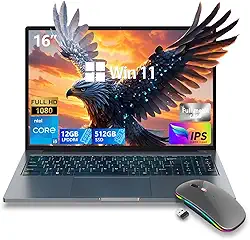 ZOLWAYTAC Laptop para jogos de 16 polegadas ultrafino Intel Core i5 (até 3,5 GHz), DDR4 de 12 GB + SSD de 512 GB, tela IPS 16:10 1920 x 1200, Wi-Fi e BT, HDMI/Tipo-C, laptop de alumínio para trabalhar
