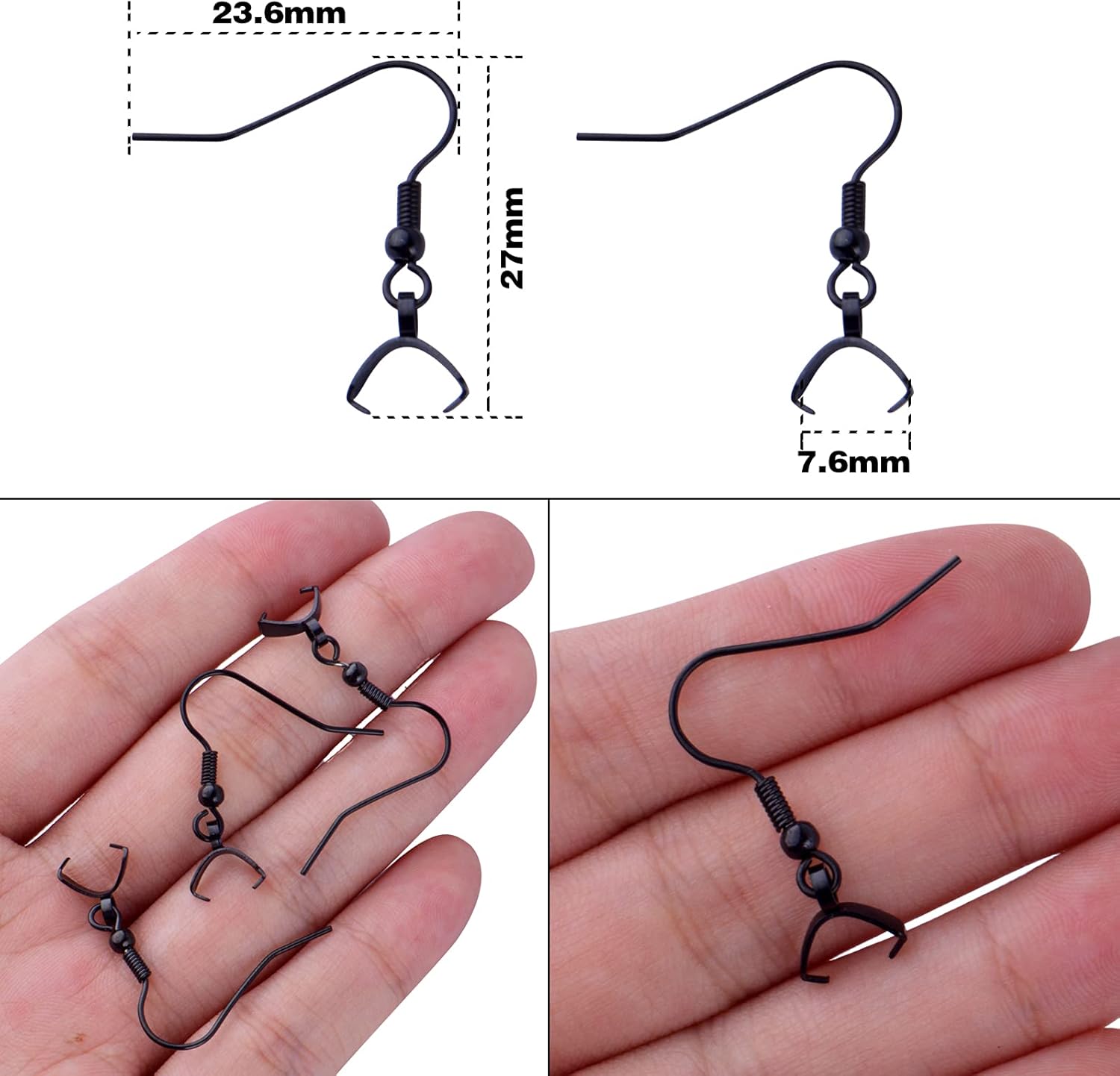 Stainless Steel Earring Hooks, 50pcs Black With Pendant Clasp - Hypoallergenic Ear Wire Ball Hooks for Jewelry Making - Image 3