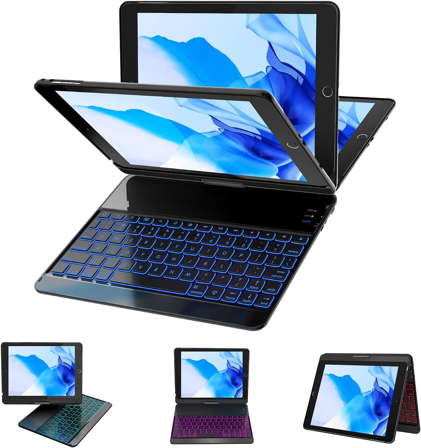 Flash Deals - 60% OFF iPad Keyboard Case 9.7 for iPad 2018 (6th Gen) - 2017 (5th Gen) - iPad Pro 9.7 - iPad Air 2 & 1, 7 Color Backlit Keyboard Case/360 Rotate Wireless/BT Keyboard Case with Auto Sleep/Wake (Black)