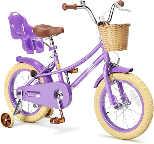 Miniatura 19 de Glaf Bicicleta para niñas de 12, 14, 16, 20 pulgadas, con ruedas de entrenamiento para niños de 2 a 12 años, bicicleta con cesta y asiento de