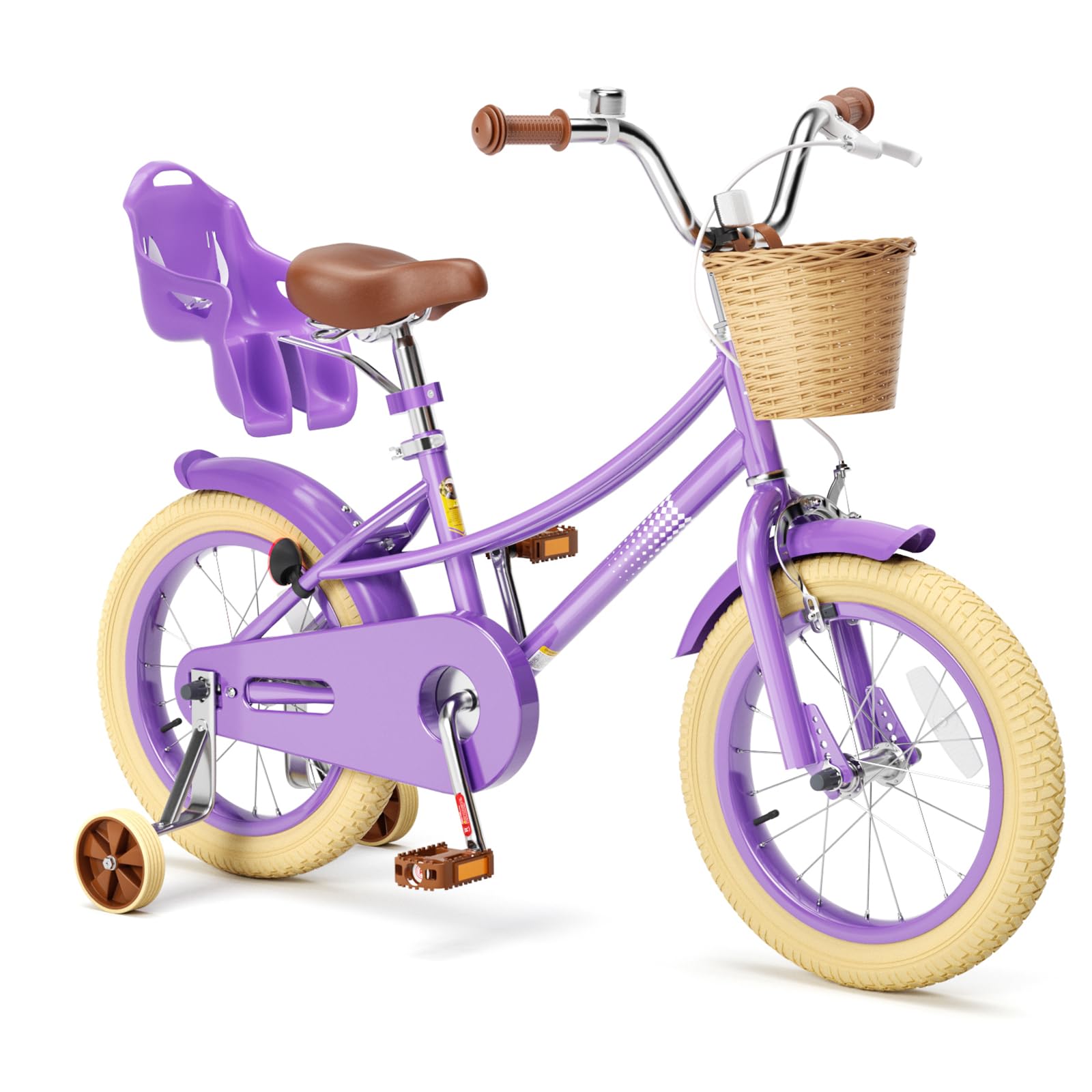 Glaf 12 14 16 20 Inch Girls Bike with Training Wheels for Kids Age 2-12 Years Old Toddler Girls Bike with Basket and Doll Seat Kids Bicycle Adjustable
