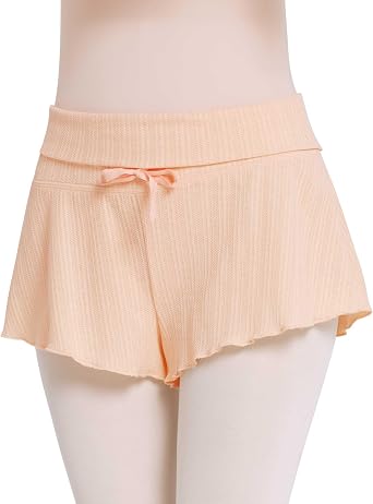 Phoeswan Women Ribbed Drawstring Ballet Shorts,Adults High Waist Dance Shorts,Yoga Pants for Teen Girls