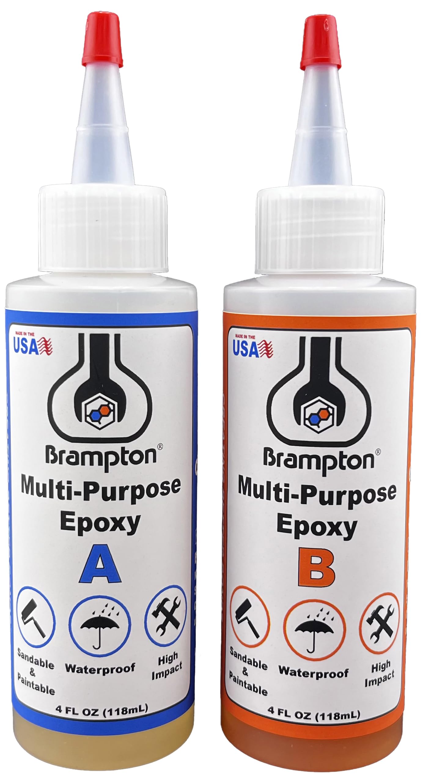 Brampton Multi-Purpose Epoxy, Quick 30-Minute Set, Waterproof 2-Part Epoxy Glue Kit for Tile, Metal, Ceramic, Glass, Wood, Stone, Strong Bonding, Sandable, Paintable Resin, Easy 1:1 Mix, 8 oz