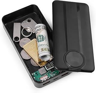 Fake Charger Diversion Safe with Large Hidden Compartment, Fake Power Bank Secret Storage Box, Secret Hidden Storage Keeps for Money, Keys, and Valuables- Black