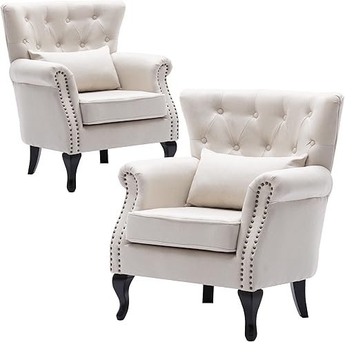 Miniatura 29 de Silla de Acento de Mediados de Siglo Sillones Modernos Tapizados con Respaldo Alado Silla Club Sofá Individual de Terciopelo Silla de Descanso con