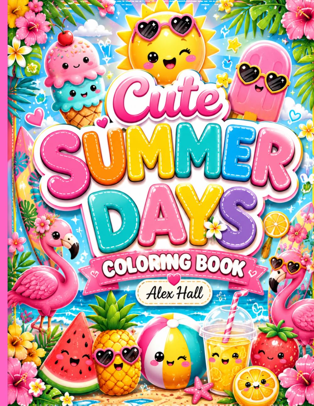 Cute Summer Days Coloring Book: A Fun and Relaxing Summer Coloring Book for Adults and Teens Filled with Cute Beach Scenes, Ice Creams, Tropical Fun, and Sunny Vacation Vibes