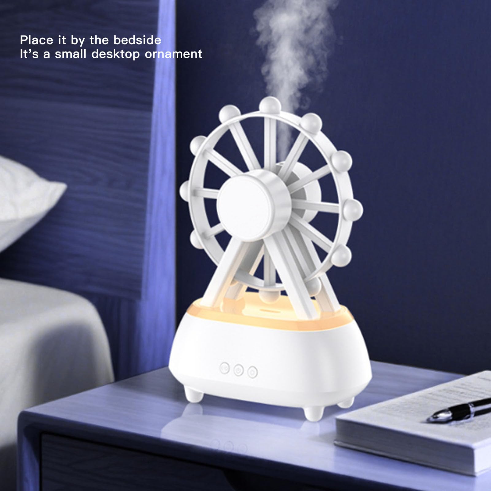 Umidificatore per Luce Notturna con Altoparlante Bluetooth con Design a Ruota Panoramica Rotante per la Camera da Letto di Casa - Diffusore di Oli Essenziali a Nebbia Fredda, Diffusore di